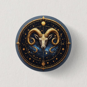 Chapa Redonda De 2,5 Cm Escudo Dorado de Aries del Zodiaco