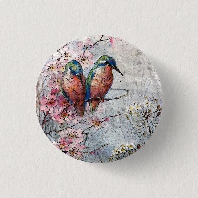 Chapa Redonda De 2,5 Cm Esperando La Cena De Pájaro Kingfisher (Anverso)