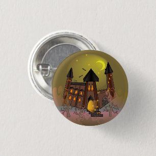 Chapa Redonda De 2,5 Cm Espumosa casa de brujas de Halloween y castillo de