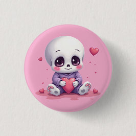 Chapa Redonda De 2,5 Cm Esqueleto Kawaii Sosteniendo Corazón