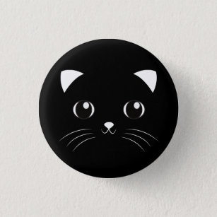 Chapa Redonda De 2,5 Cm Esquema lindo de la cara del gato negro de Kawaii