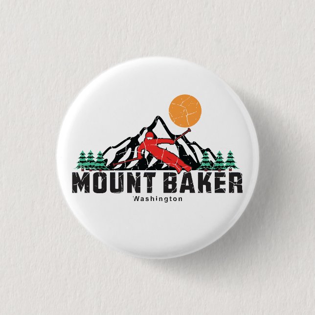 Chapa Redonda De 2,5 Cm Esquí Retro Mount Baker (Anverso)