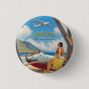 Chapa Redonda De 2,5 Cm Estilo vintage chica hula viaje hawaiano Honolulu