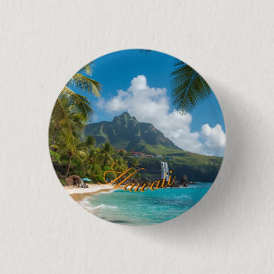 Chapa Redonda De 2,5 Cm Estilo vintage hawaiano palmeras mar azules cielo 