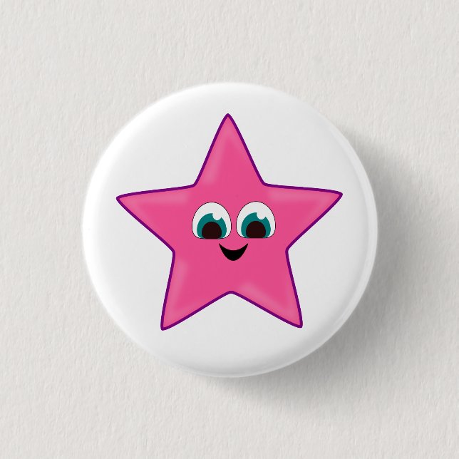 Chapa Redonda De 2,5 Cm Estrella Rosa Feliz Adorable (Anverso)