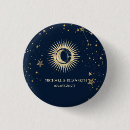 Chapa Redonda De 2,5 Cm Estrellas Celestiales Gold Y Moon