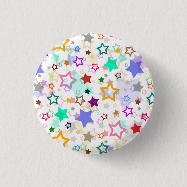 Chapa Redonda De 2,5 Cm Estrellas Coloridas Blancas (Anverso)