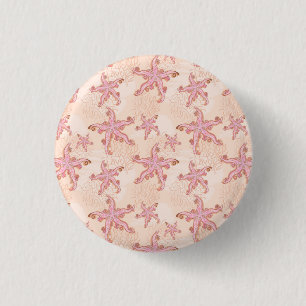 Chapa Redonda De 2,5 Cm Estrellas de mar y coral patrón pastel rosa