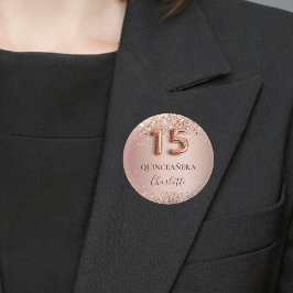 Chapa Redonda De 2,5 Cm Etiqueta de nombre de color dorado rosa Quinceaner