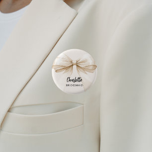 Chapa Redonda De 2,5 Cm Etiqueta del nombre de la crema beige de la novia