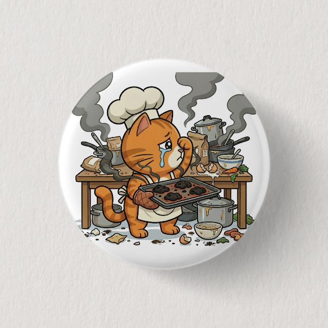Chapa Redonda De 2,5 Cm Exhausted Chef Cat Kitchen Disaster Button (Anverso)