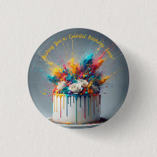 Chapa Redonda De 2,5 Cm Explosión de Alegría - Feliz Pastel de Cumpleaños