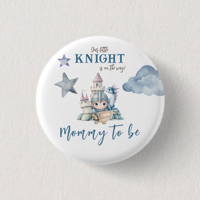 Chapa Redonda De 2,5 Cm Fairytale Dreamy Dragon Blue Knight Baby Shower (Anverso)
