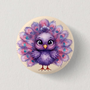 Chapa Redonda De 2,5 Cm Fantasia adorable y caprichosa Pavoreal Lila
