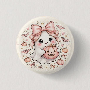 Chapa Redonda De 2,5 Cm Fantasma de Halloween con Lazo Rosa Adorable