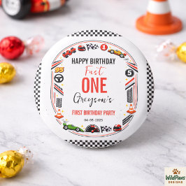 Chapa Redonda De 2,5 Cm Fast One Race Car Boy 1st Birthday Party