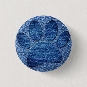 Chapa Redonda De 2,5 Cm Faux Denim Jeans Dog Paw Print