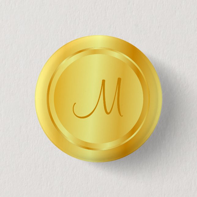 Chapa Redonda De 2,5 Cm Faux Gold Modern Monogrammed Template Elegant (Anverso)