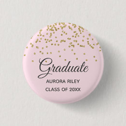 Chapa Redonda De 2,5 Cm Favor de graduación rosa dorado glitter confeti