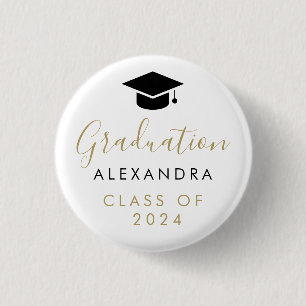 Chapa Redonda De 2,5 Cm Felicitaciones Graduación de Oro Negro