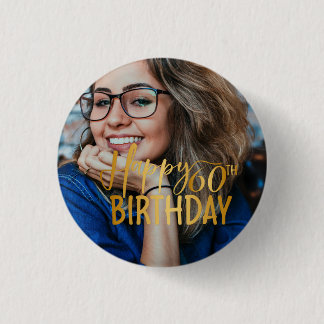 Chapa Redonda De 2,5 Cm Feliz 60 aniversario Script de foto personalizada
