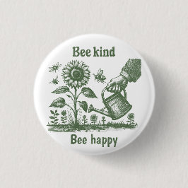 Chapa Redonda De 2,5 Cm Feliz Abeja Jardinería de Girasoles para el jardin