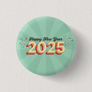 Chapa Redonda De 2,5 Cm Feliz año nuevo 2025 estrellas personalizado texto