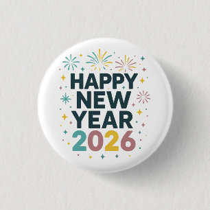 Chapa Redonda De 2,5 Cm Feliz Año Nuevo 2026 Brillante y Divertido Diseño 