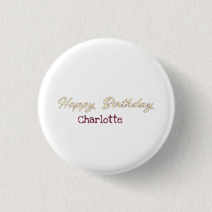 Chapa Redonda De 2,5 Cm feliz cumpleaños amarillo maron pastel moderno tre