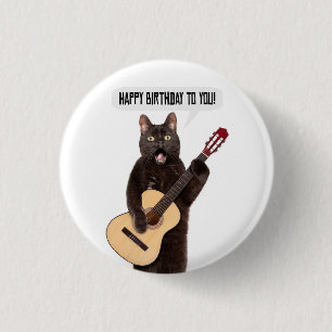 Chapa Redonda De 2,5 Cm Feliz cumpleaños cantando y tocando guitarra