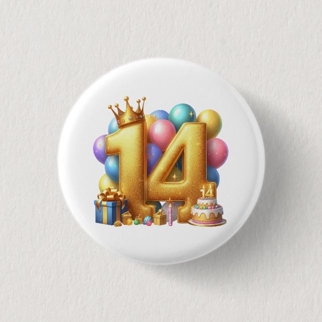 Chapa Redonda De 2,5 Cm Feliz cumpleaños dorado 14 (Anverso)