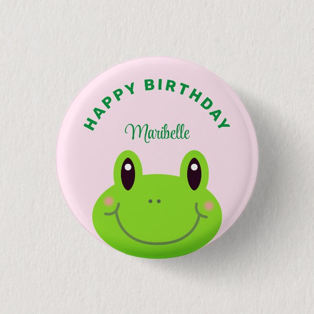 Chapa Redonda De 2,5 Cm Feliz cumpleaños Frog Cute Pink (Anverso)