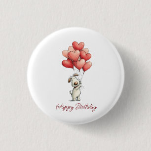 Chapa Redonda De 2,5 Cm Feliz Cumpleaños Globos Perro Lindo