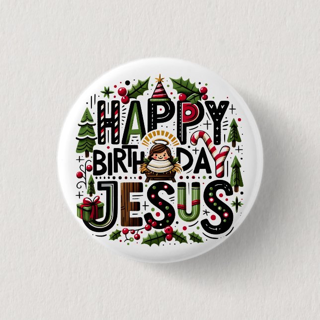 Chapa Redonda De 2,5 Cm Feliz cumpleaños, Jesús (Anverso)