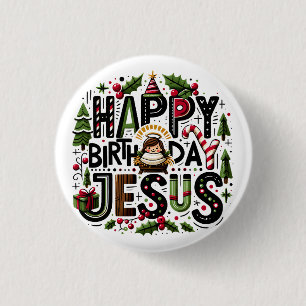 Chapa Redonda De 2,5 Cm Feliz cumpleaños, Jesús