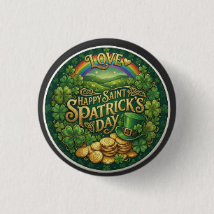 Chapa Redonda De 2,5 Cm Feliz día de San Patricio Amor Corazón Arcoíris Tr