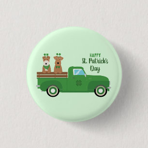 Chapa Redonda De 2,5 Cm Feliz Día de San Patricio, Perro de Fox Terrier