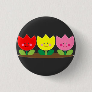 Chapa Redonda De 2,5 Cm Feliz Face Tulip Flowers Garden art 