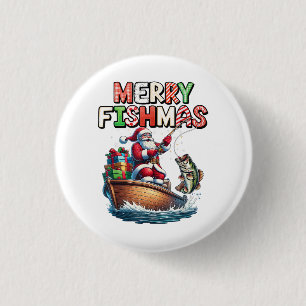Chapa Redonda De 2,5 Cm Feliz Fishmas Santa Amantes de la Pesca Divertido