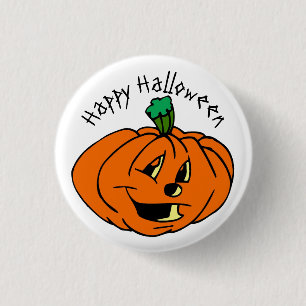 Chapa Redonda De 2,5 Cm Feliz Halloween, Amigable, Calabaza Jack-o'-Lanter
