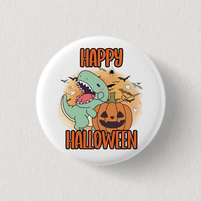 Chapa Redonda De 2,5 Cm Feliz Halloween Dino Pin (Anverso)