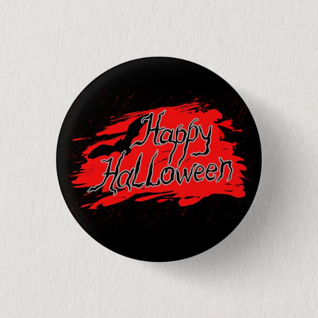 Chapa Redonda De 2,5 Cm Feliz Halloween espantoso pin negro, sangriento ac (Anverso)