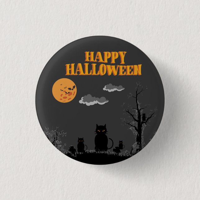 Chapa Redonda De 2,5 Cm Feliz Halloween - Gatos (Anverso)