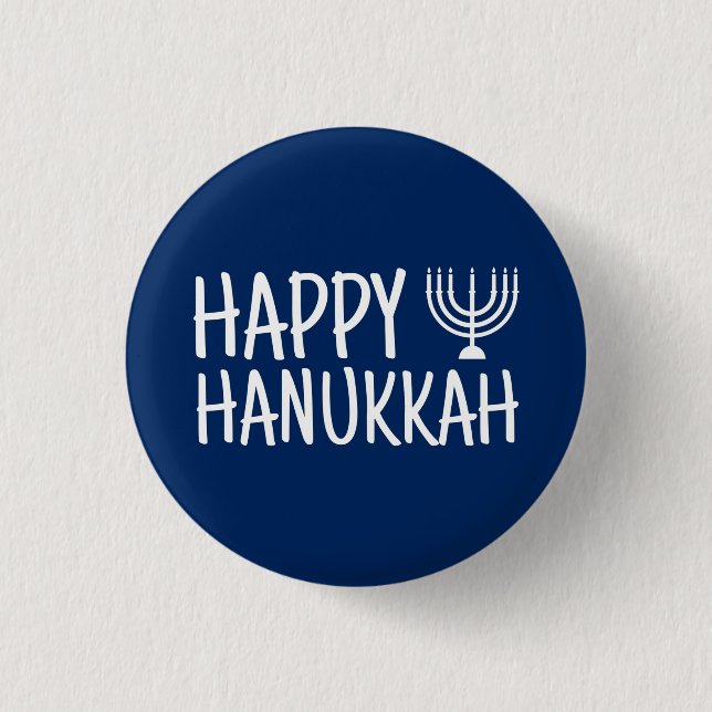 Chapa Redonda De 2,5 Cm Feliz Hanukkah (Anverso)