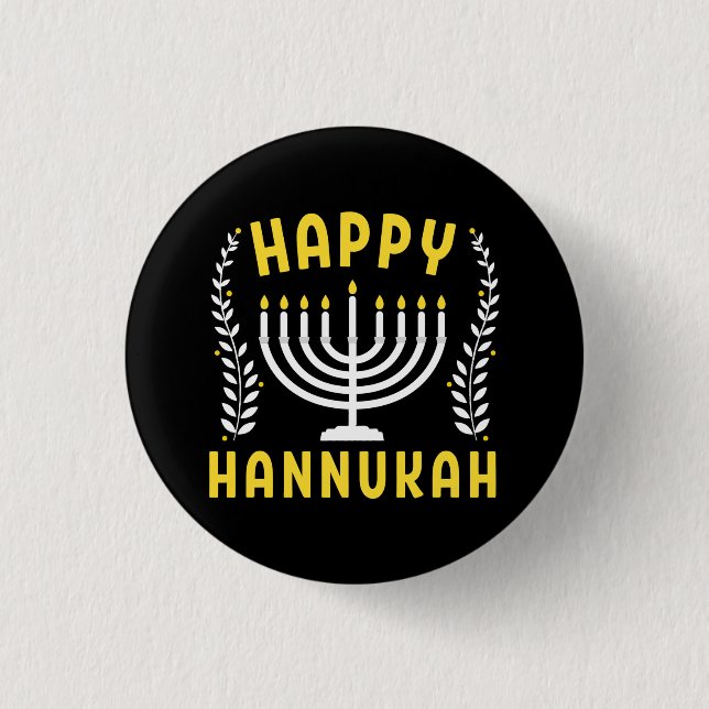Chapa Redonda De 2,5 Cm Feliz Hanukkah (Anverso)
