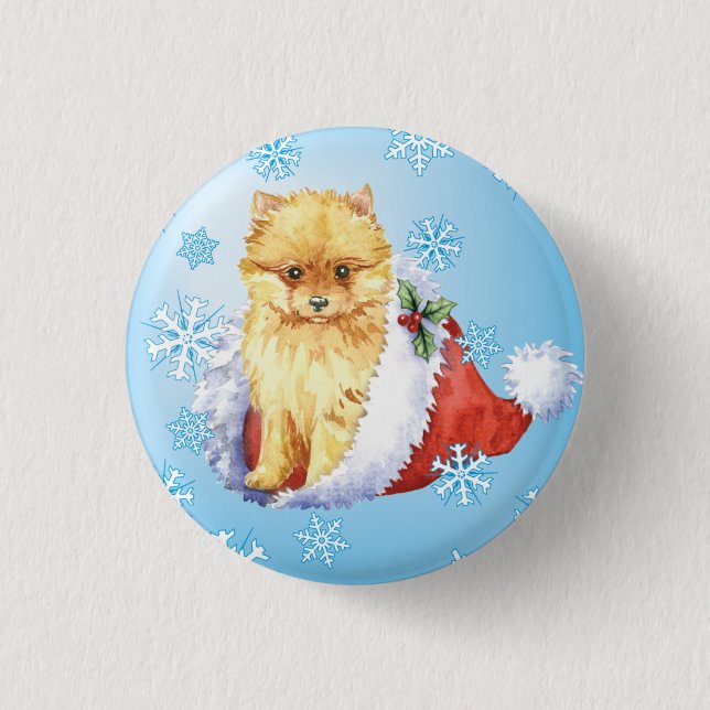 Chapa Redonda De 2,5 Cm Feliz Howliday Pomeranian (Anverso)