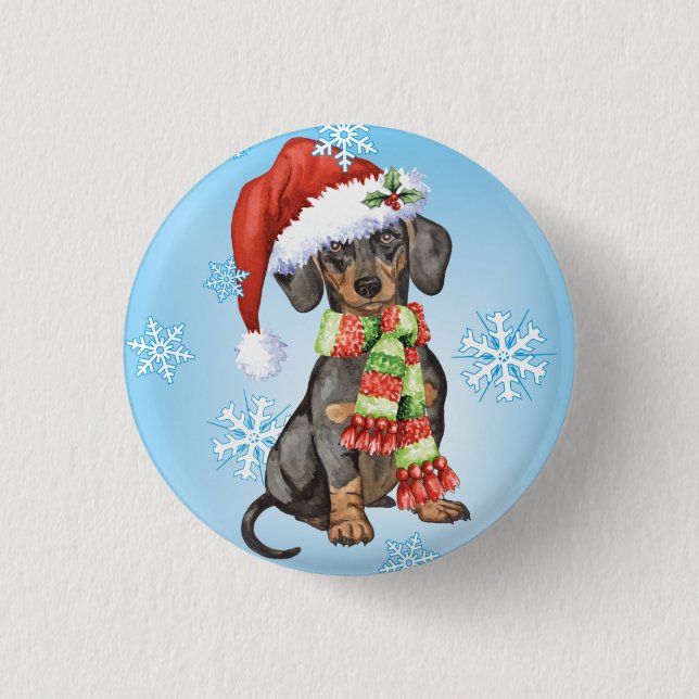 Chapa Redonda De 2,5 Cm Feliz Howlidays Dachshund (Anverso)