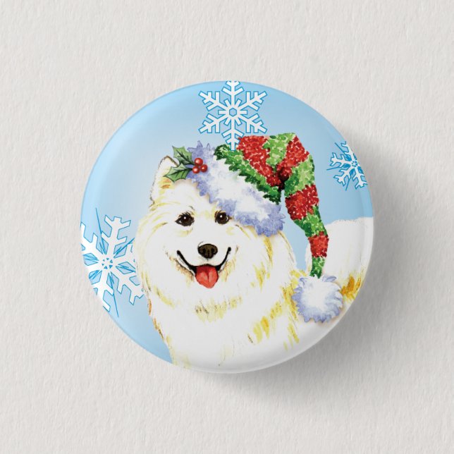 Chapa Redonda De 2,5 Cm Feliz Howlidays Samoyed (Anverso)