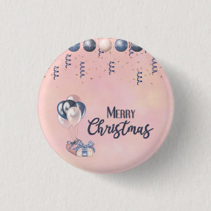 Chapa Redonda De 2,5 Cm Feliz mensaje navideño baubles, regalos y globos