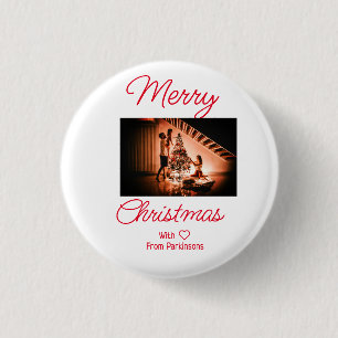 Chapa Redonda De 2,5 Cm Feliz Navidad añádase el nombre de la familia foto